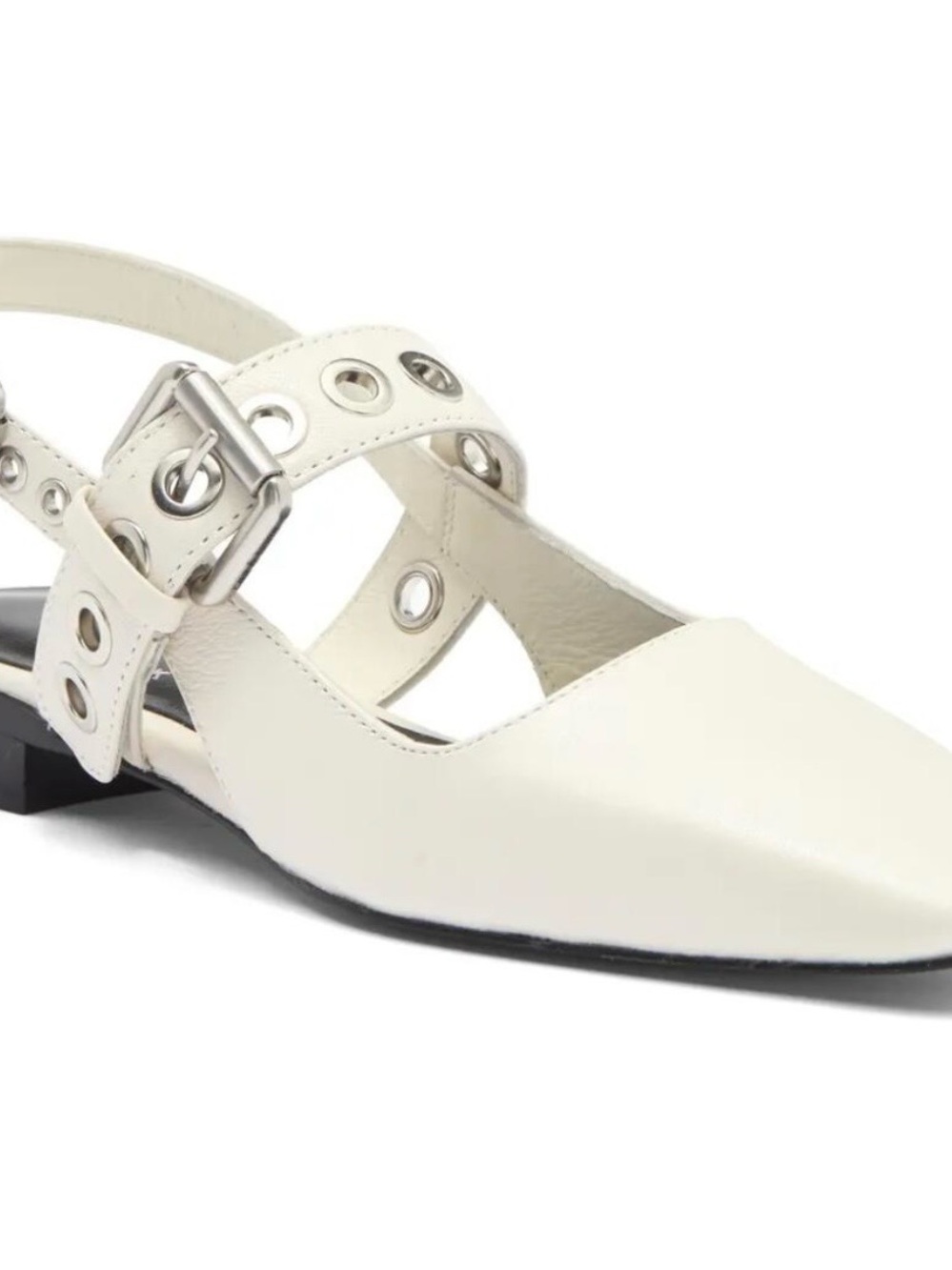 rag & bone White Pointed Grommet Strap Flats